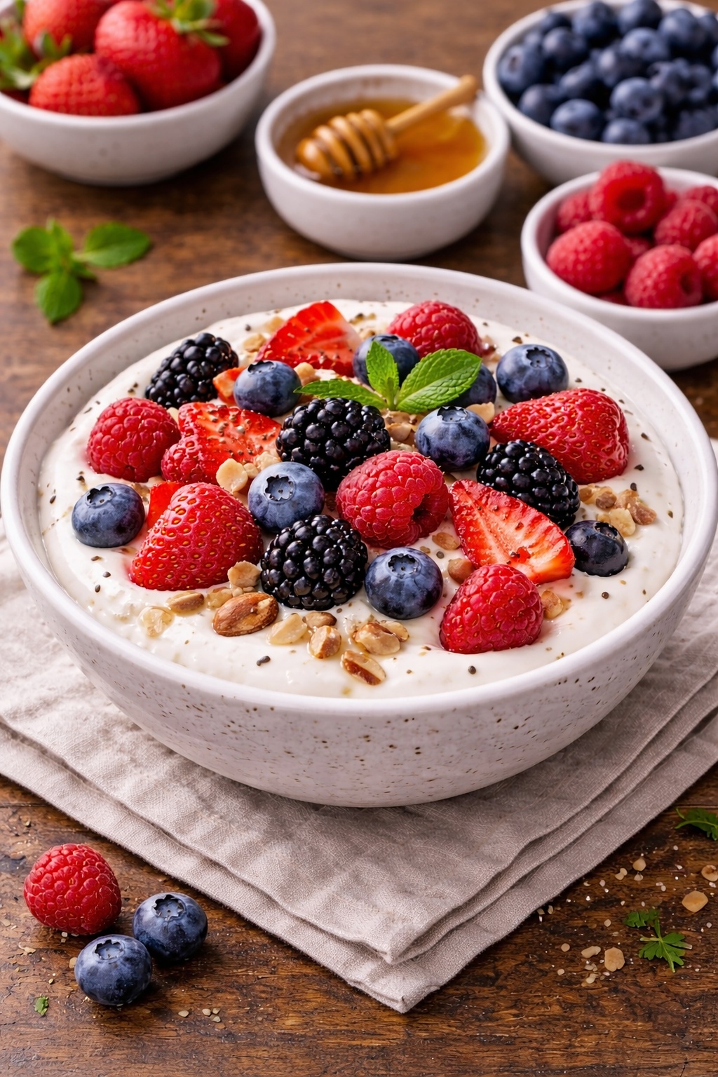 High-protein diet snack with Greek yogurt and fresh berries