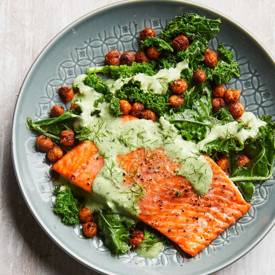 healthy dash diet meal with salmon chickpeas and vegetables low sodium heart healthy food