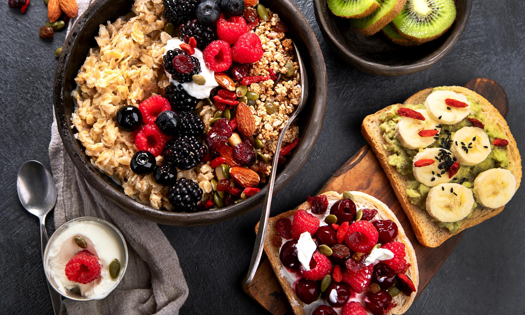 healthy vegan diet breakfast with oats berries nuts and plant based ingredients