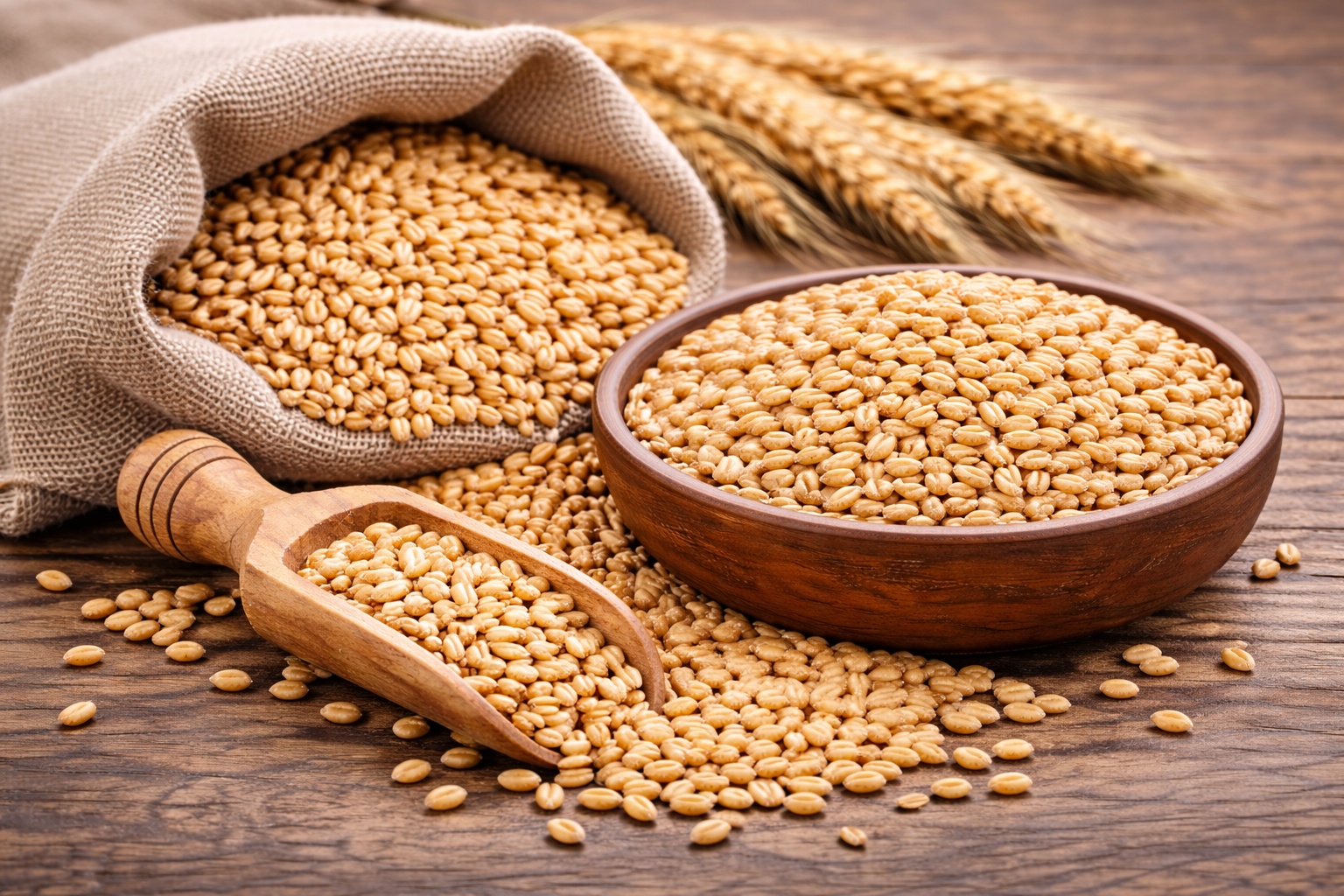 wheat grains and wheat ears